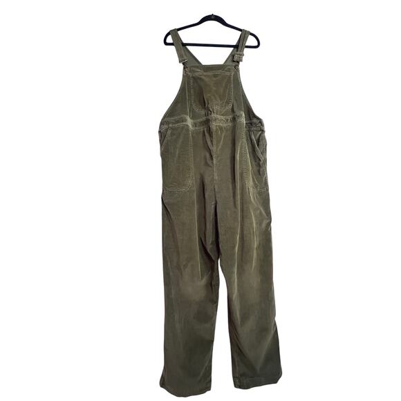 Maternity Corduroy 80% cotton Overalls: olive Green straight leg Size large fall - Picture 1 of 11
